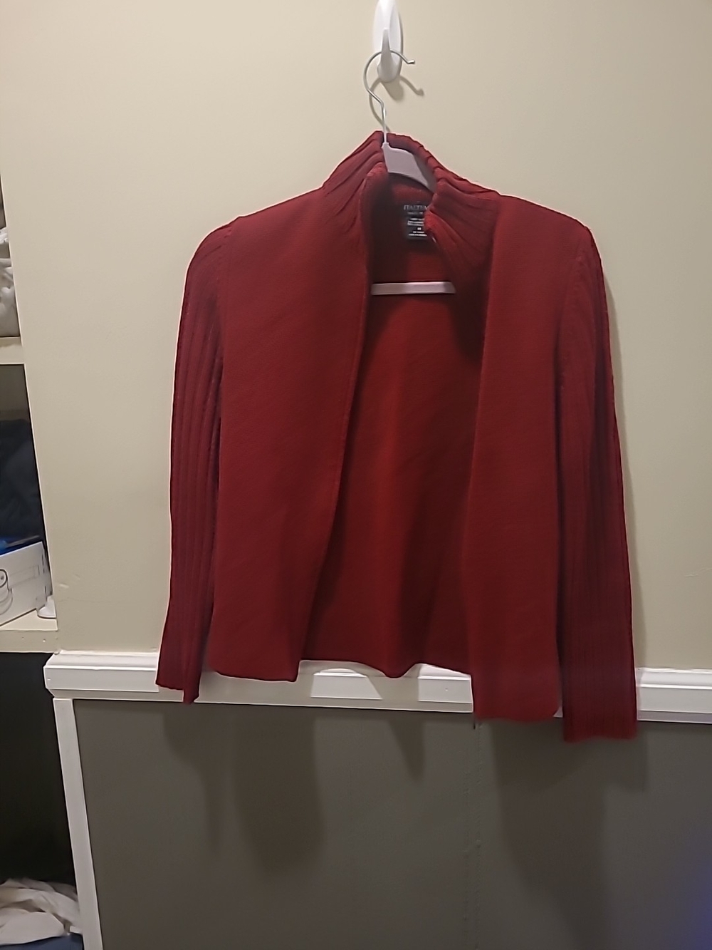 Italtempo Womens Vintage Medium Merino Wool Blend Red Sweater Full Zip